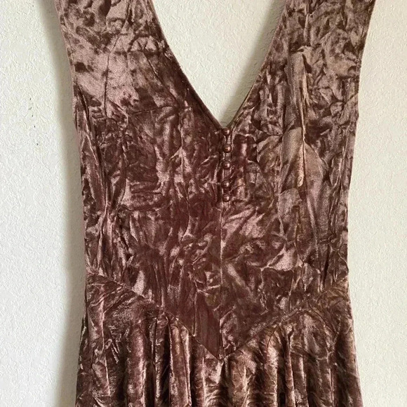 Silence + Noise Corina Velvet Brown Asymmetrical Short Sleeve Whimsygoth Dress S - Picture 4 of 11